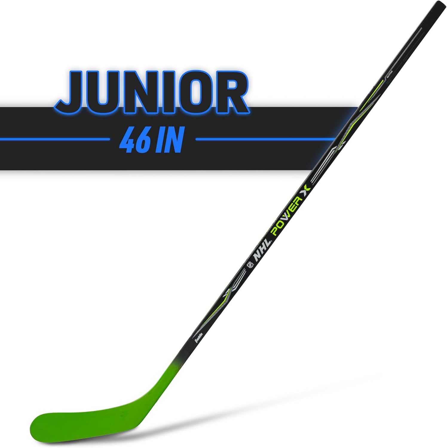 Franklin Sports Street Hockey Sticks - Ambush Junior Street Hockey Stick - Wood and Fiberglass Shaft - ABS Blade - One Piece Stick - 46", 52", 58"
