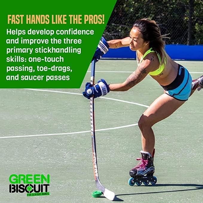 Green Biscuit Hockey Puck 2-Pack, Original, Off Ice Hockey Puck/Snipe, Shooting Street Hockey Puck Better Stick Handling, Passing and Shooting