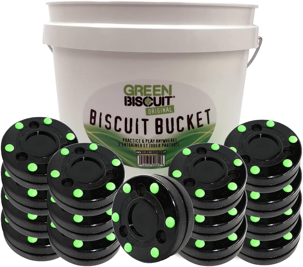 Green Biscuit Roller Hockey Puck Bucket 15 Pucks