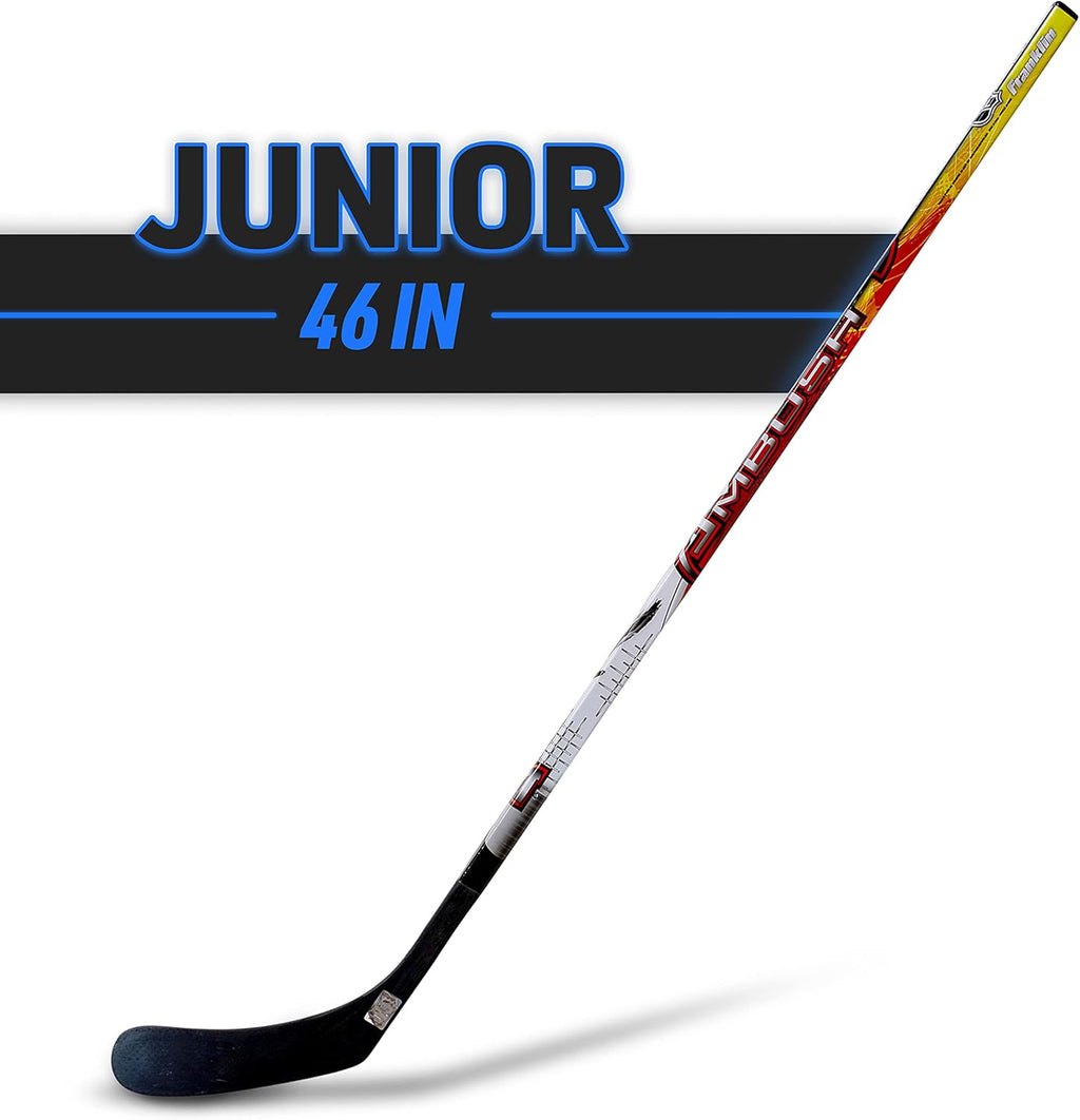Franklin Sports Street Hockey Sticks - Ambush Junior Street Hockey Stick - Wood and Fiberglass Shaft - ABS Blade - One Piece Stick - 46", 52", 58"