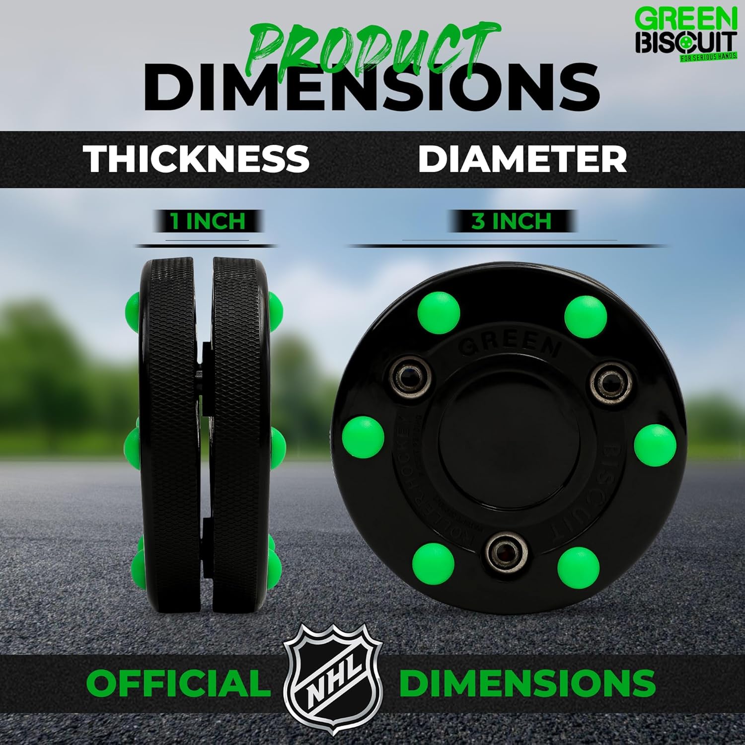 Green Biscuit Roller Hockey Puck Bucket 15 Pucks