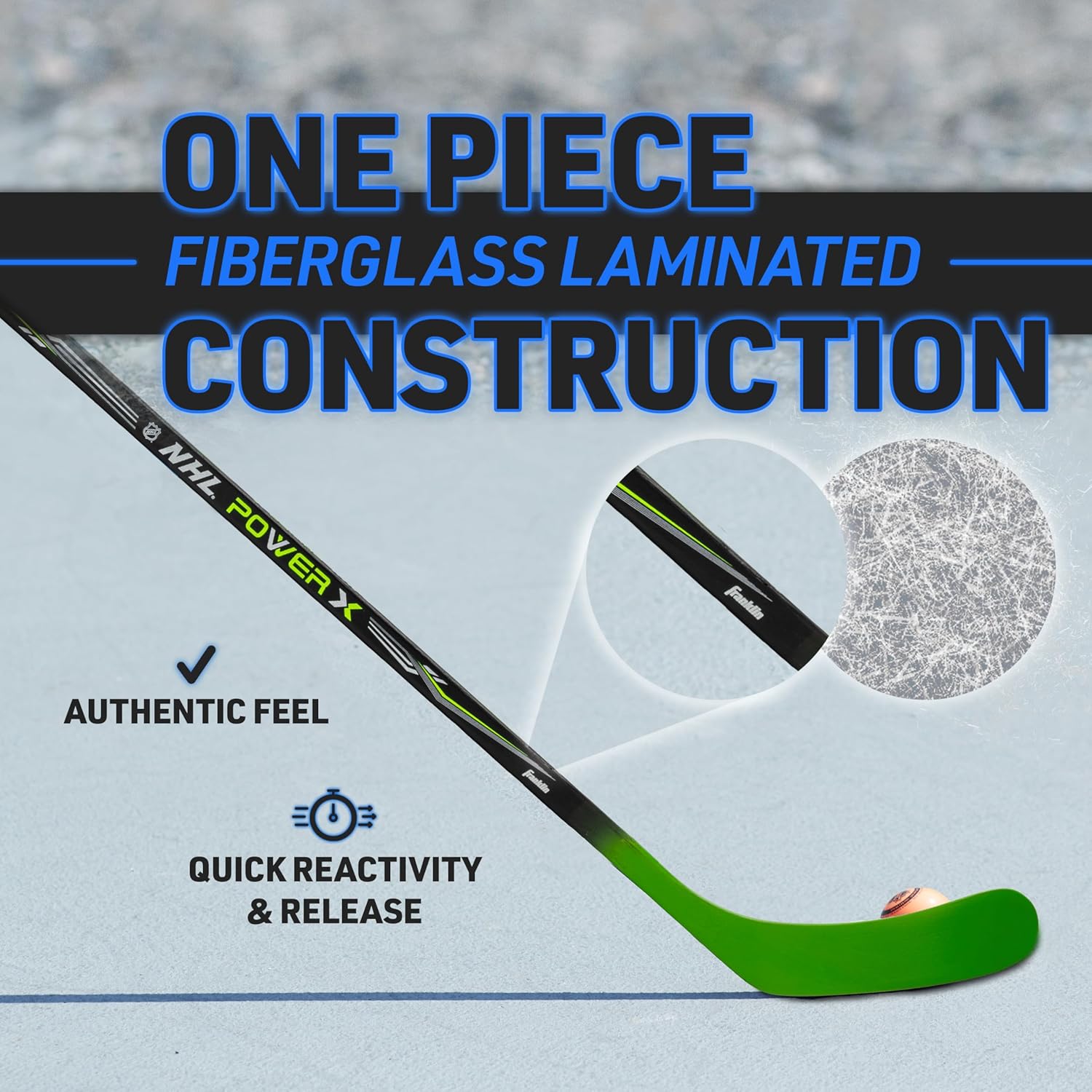 Franklin Sports Street Hockey Sticks - Ambush Junior Street Hockey Stick - Wood and Fiberglass Shaft - ABS Blade - One Piece Stick - 46", 52", 58"
