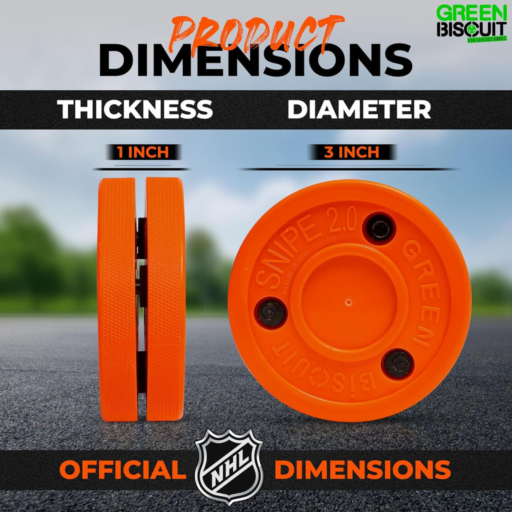Green Biscuit Hockey Puck 2-Pack, Original, Off Ice Hockey Puck/Snipe, Shooting Street Hockey Puck Better Stick Handling, Passing and Shooting