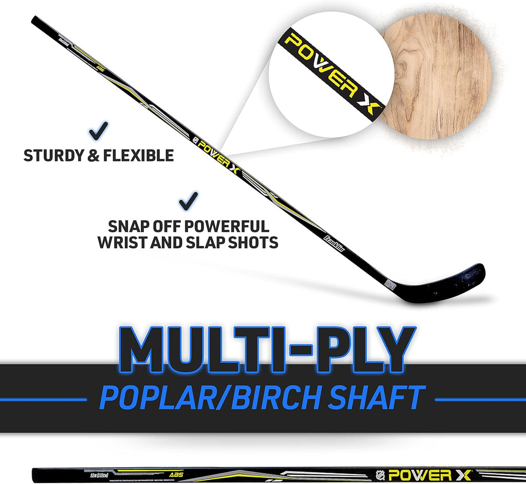 Franklin Sports Street Hockey Sticks - Ambush Junior Street Hockey Stick - Wood and Fiberglass Shaft - ABS Blade - One Piece Stick - 46", 52", 58"
