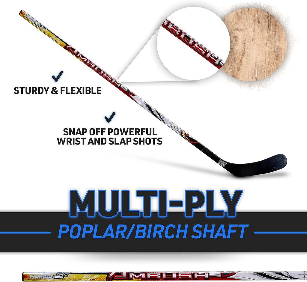 Franklin Sports Street Hockey Sticks - Ambush Junior Street Hockey Stick - Wood and Fiberglass Shaft - ABS Blade - One Piece Stick - 46", 52", 58"