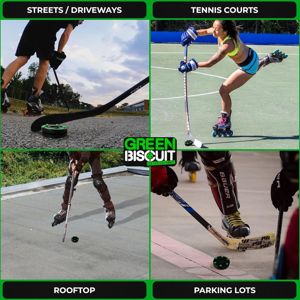Green Biscuit Roller Hockey Puck Bucket 15 Pucks