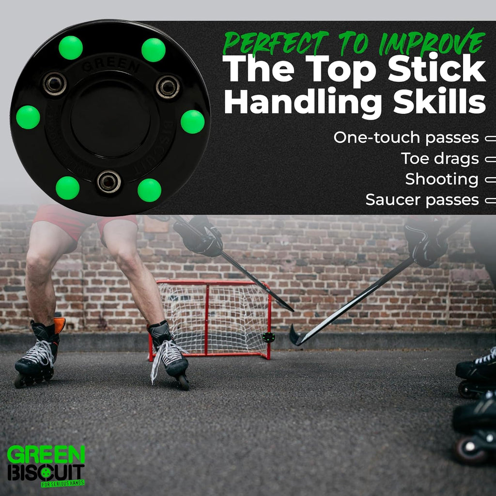 Green Biscuit Roller Hockey Puck Bucket 15 Pucks