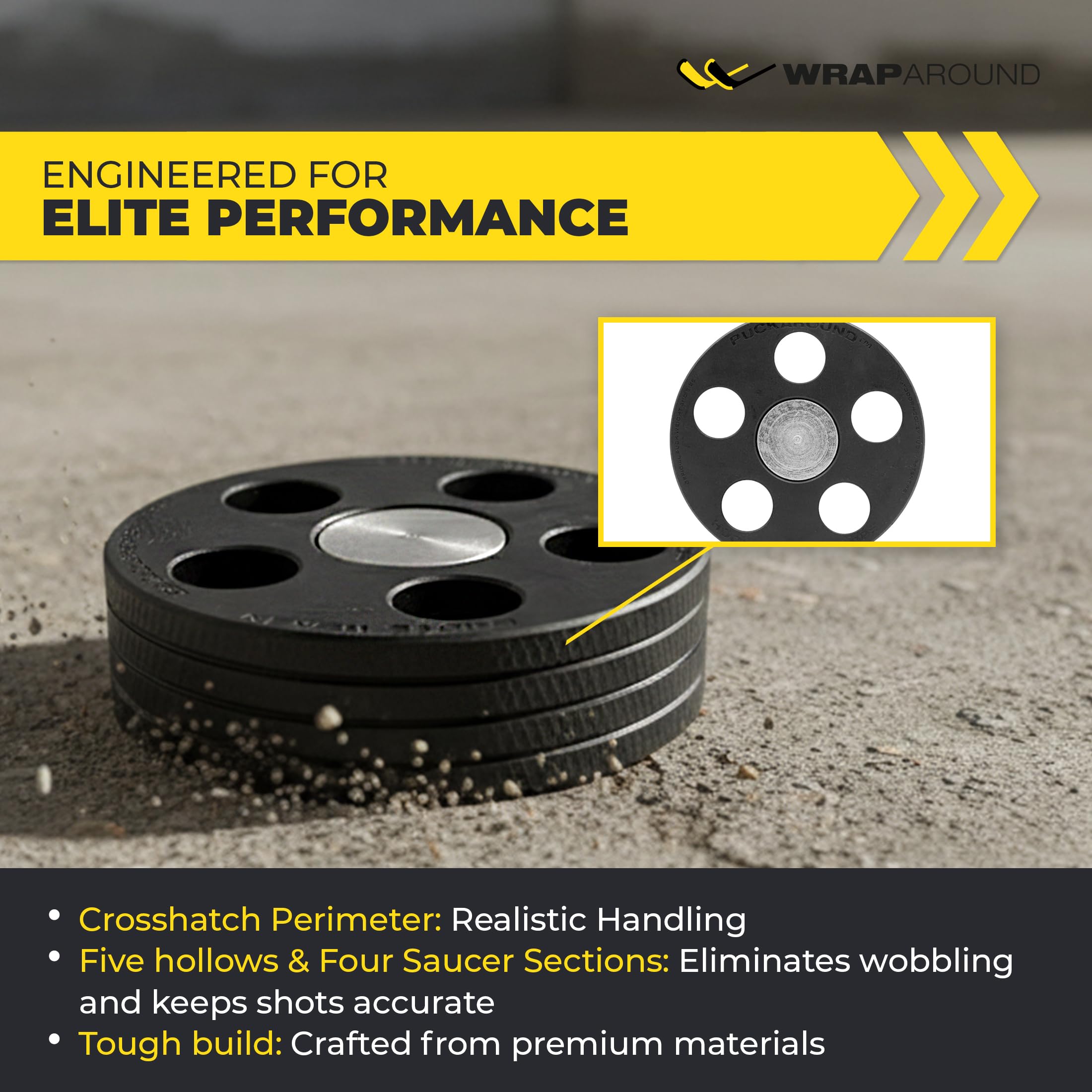 Wraparound Puckaround – Street & Roller Hockey Puck – Real Ice Feel, Durable for Stickhandling & Shooting – Hockey Game & Training Equipment, Gifts & Gear for Players