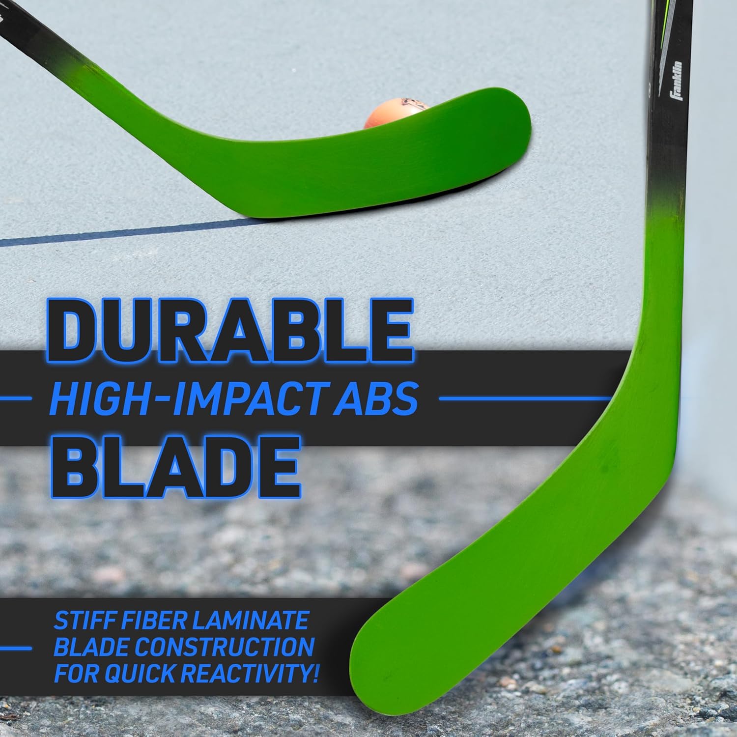 Franklin Sports Street Hockey Sticks - Ambush Junior Street Hockey Stick - Wood and Fiberglass Shaft - ABS Blade - One Piece Stick - 46", 52", 58"