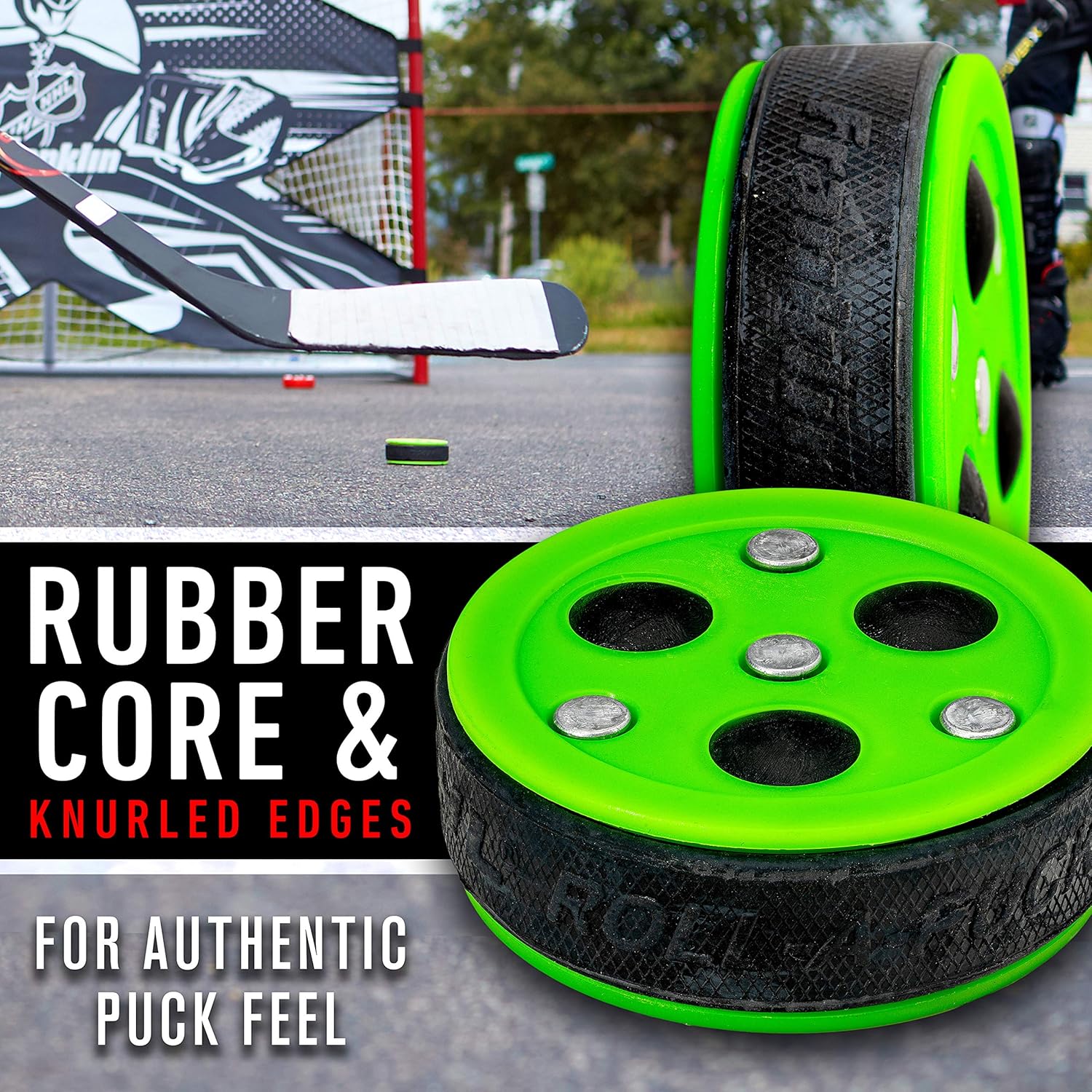 Franklin Sports NHL Street Hockey Puck - X3 Roll-a-Puck Outdoor Roller Hockey Puck - Official Size Street Hockey Puck - Green
