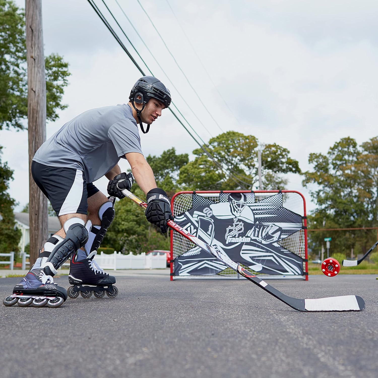 Franklin Sports Street Hockey Sticks - Ambush Junior Street Hockey Stick - Wood and Fiberglass Shaft - ABS Blade - One Piece Stick - 46", 52", 58"