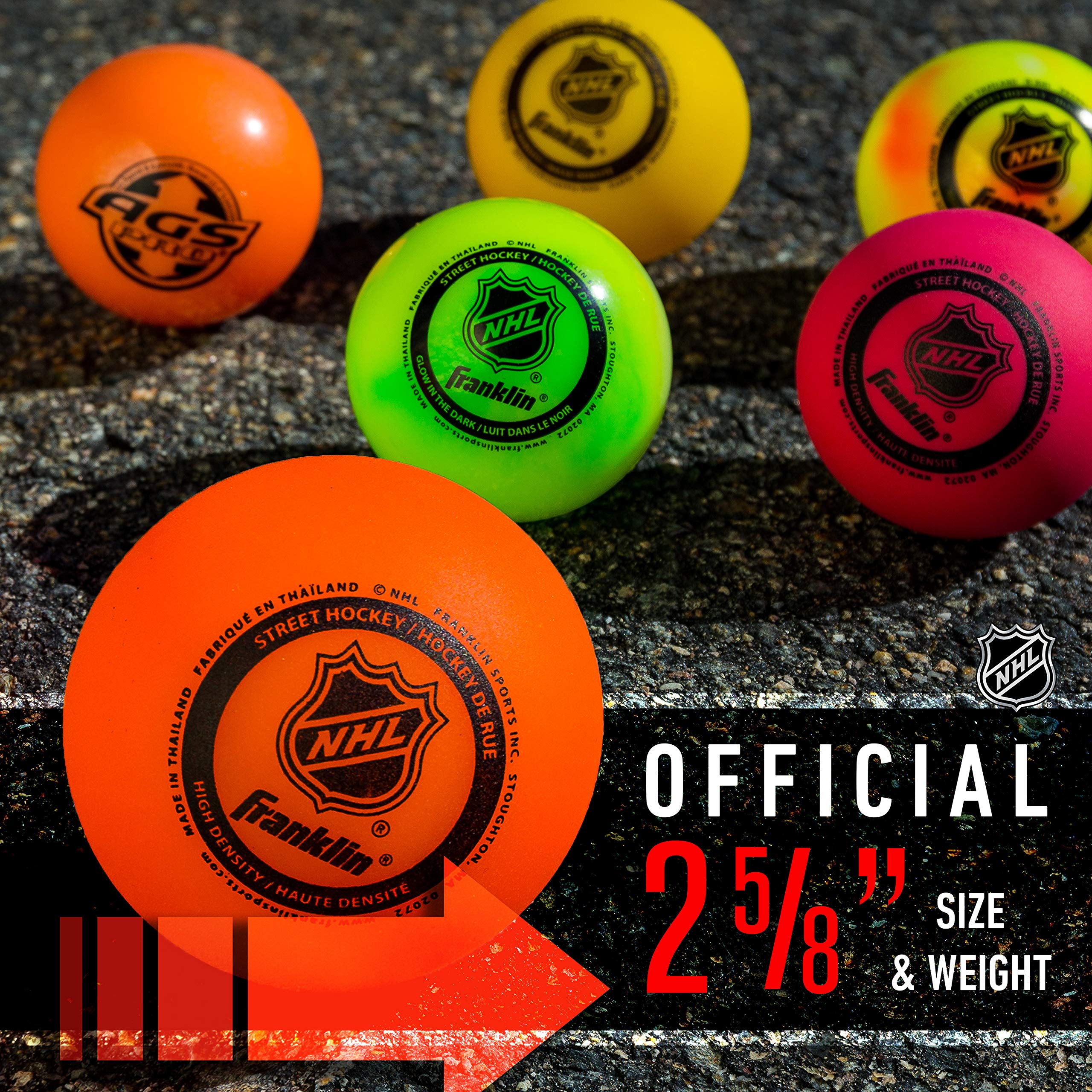 Franklin Sports NHL Street Hockey Balls - No Bounce Outdoor Street + Roller Hockey Balls - Official Size for Youth + Adult Street Hockey - Assorted Colors - 1, 2, 3, and 15 Bulk Packs