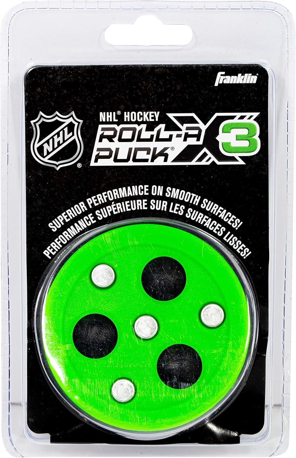 Franklin Sports NHL Street Hockey Puck - X3 Roll-a-Puck Outdoor Roller Hockey Puck - Official Size Street Hockey Puck - Green